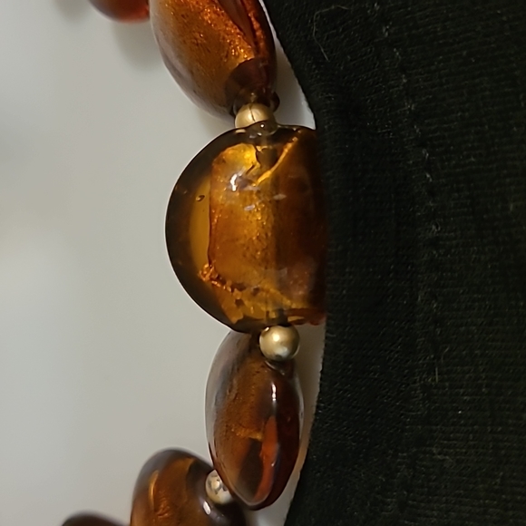 Vintage Beaded Necklace - Amber Art Glass - Picture 2 of 3
